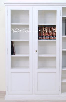 Libreria smontabile classica in legno con finitura bianco anticato